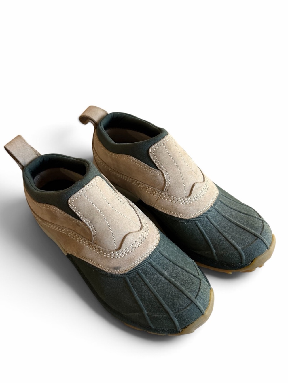L.L. Bean Women’s Storm Chaser Green/Tan Waterproof Slip-on Ankle Duck Boots 7.5